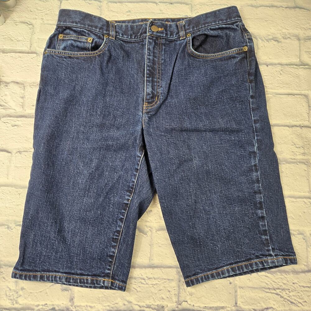 Lauren Jeans Company Women's Denim Bermuda Shorts Dark Wash Stretch size 12
